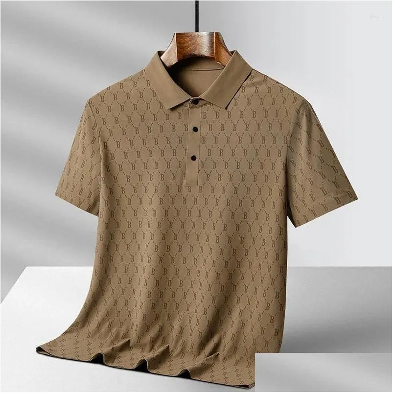 Mens Polos S Light Business Short-Sleeved Shirt 2024 Summer Ice Silk Solid Color Simple Casual All-Match High-End T-Shirt Drop Deliver Dhgy8