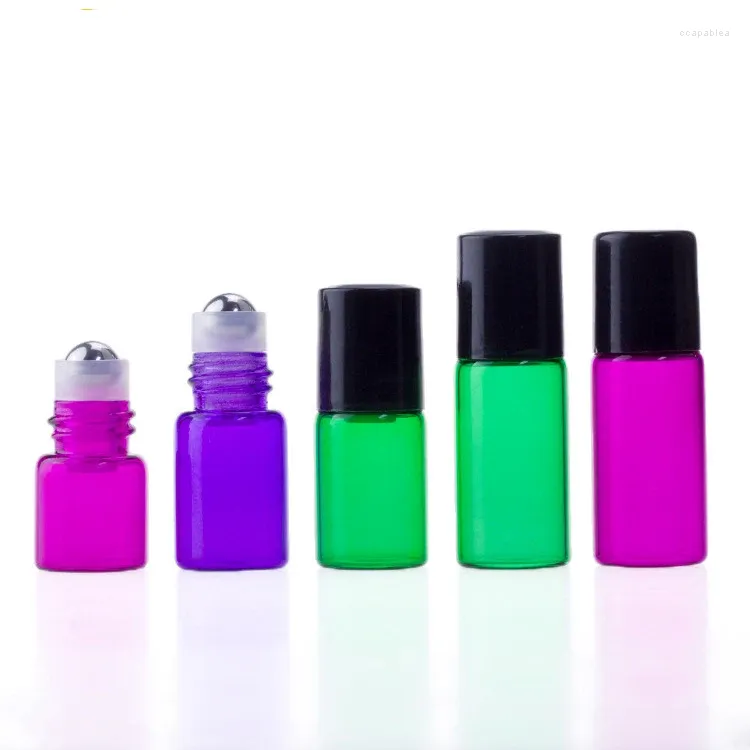 Storage Bottles 5PCS 1ml Purple Empty Perfume Bottle Roller Ball Durable For Travel Gradient Color Thick Glass Roll Small Size