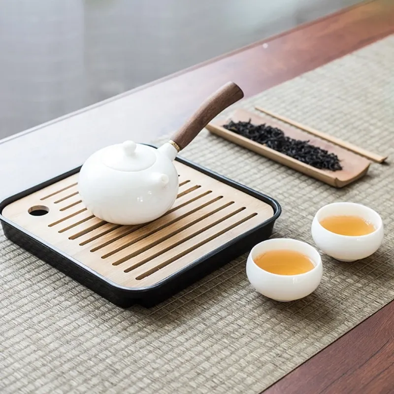 Square Simple Wooden Tea Tray: Eco-Friendly Dry Soak Drainage Water ...