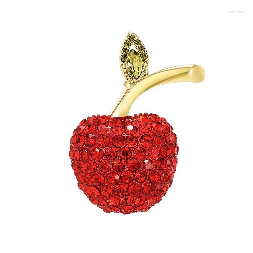Pinnen broches yysunny mode rode zirkonen appel voor vrouwen klassieke fruit cor pin vrouwelijke broche kleding accessoires sieraden cadeau druppel d dh7xg