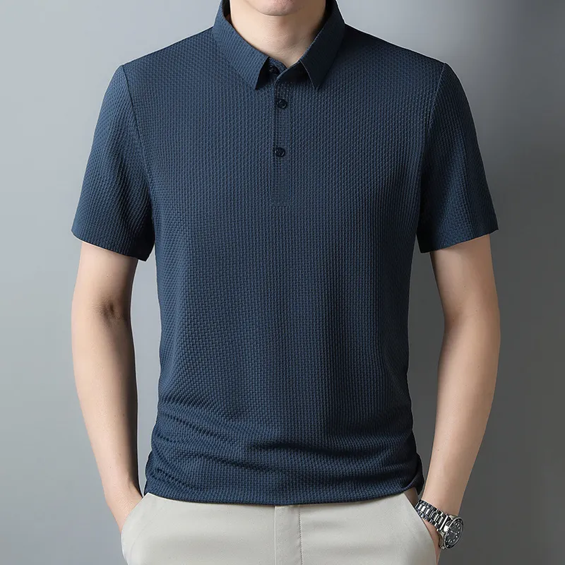 2024 summer ice silk men's polo shirt casual men's jacquard lapel non-iron short sleeve t-shirt dropshipping 7852