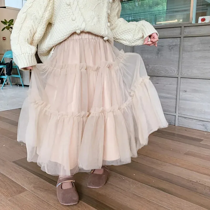 Autumn Kids Princess Mesh Stupy Grirt Girls Fashion Fashion Two Layer Princess Skirts Abito da ballo 240325