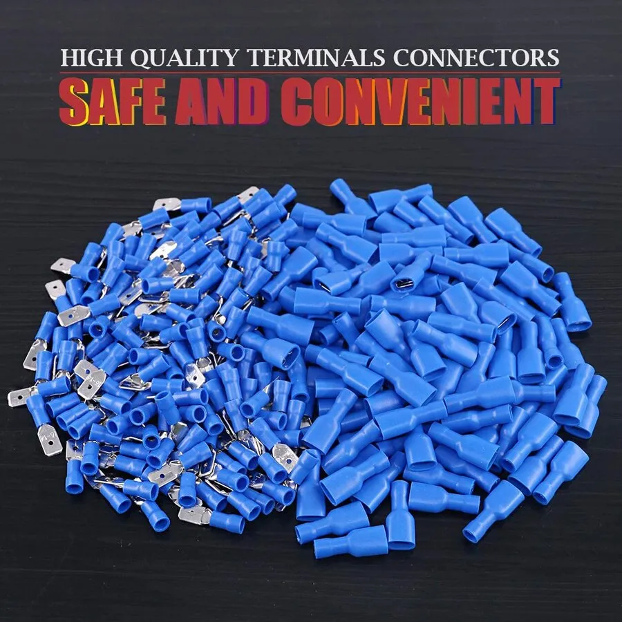 Box Insulated Male Female Spade Terminal Kit - Electrical Connectors, Crimp Spade Lugs, Assorted Wire Connectors Set