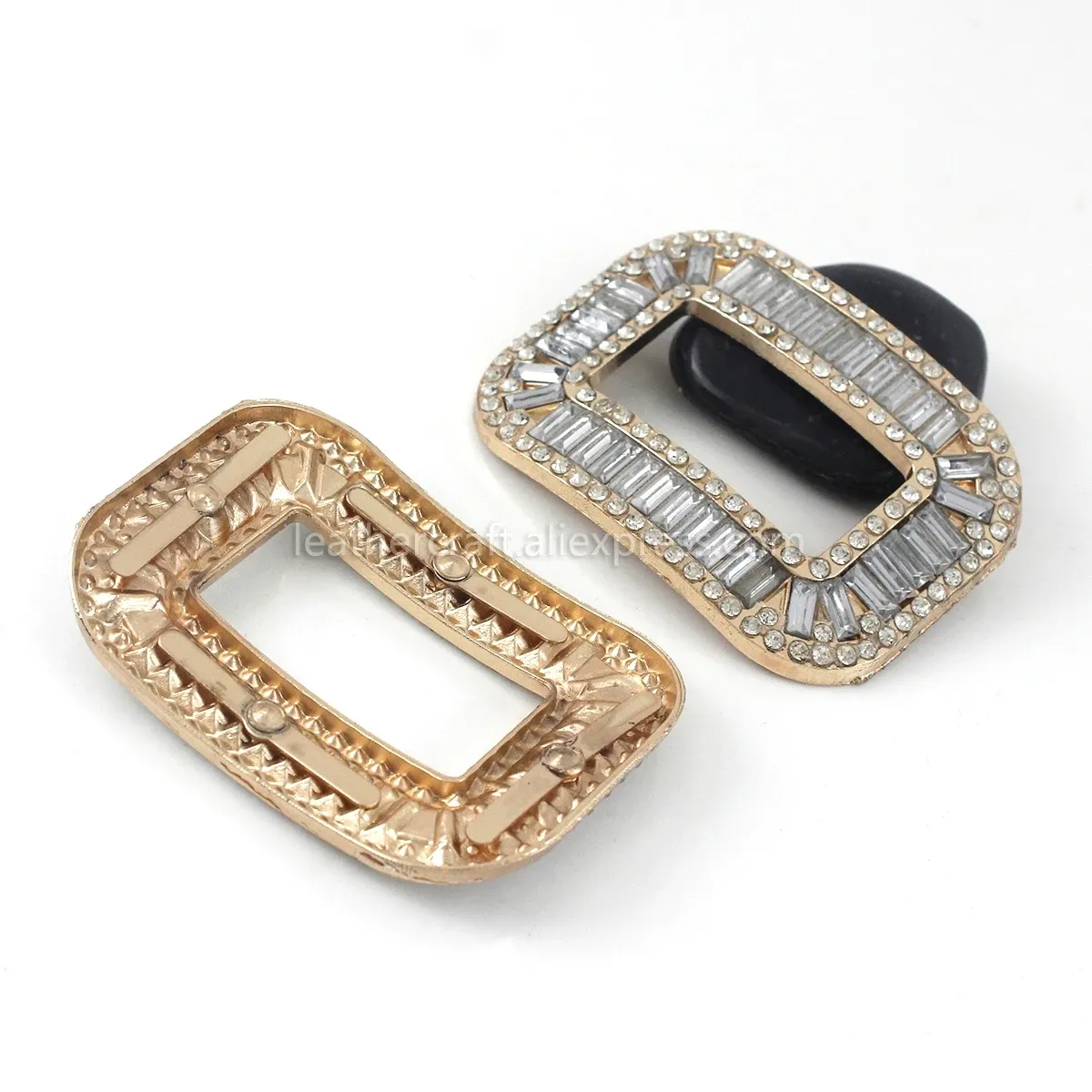 1pair Metal Square Rhinestone clasp buckle conchos Buckles Shoes Bag Purse Hat Decor Hardware DIY Leather Craft Accessory