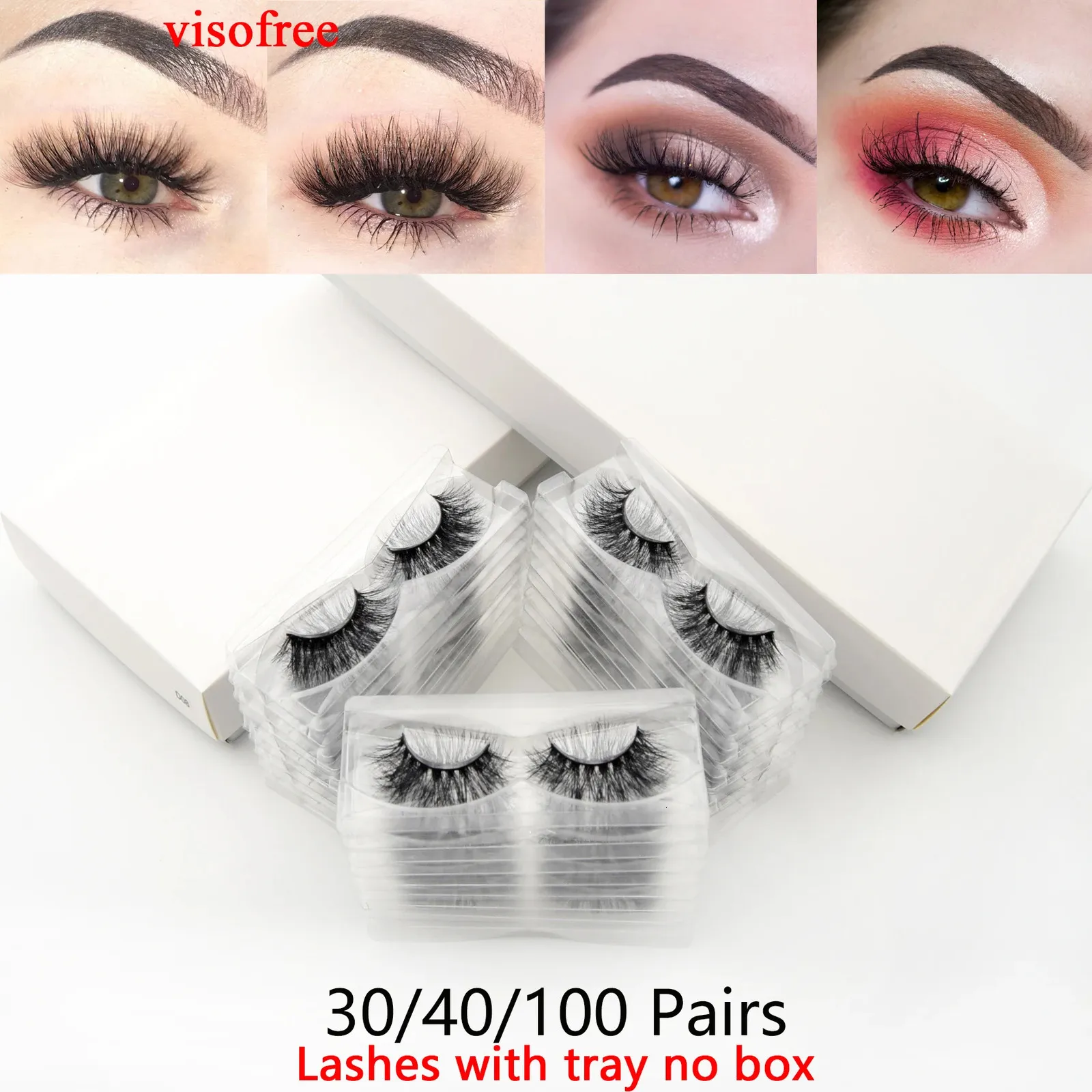 Visofree 30/40/100 Paren 3D Mink Lashes with Trade No Box Handmade Volledige strip Lashes Mink False wimper make -up wimpers cilios 240327