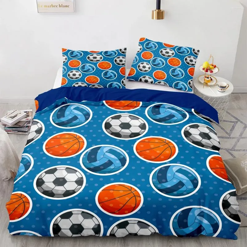 Ensembles de literie simplement Blue Set High End Hover Cover Football Volleyball Basketball Modèle de basket-ball avec taquet d'oreiller pour le textile à la maison à double taille