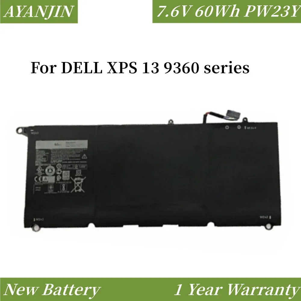 Baterias 7.6V 60WH PW23Y Substituição nova bateria de laptop para Dell XPS 13 9360 Série RNP72 TP1GT