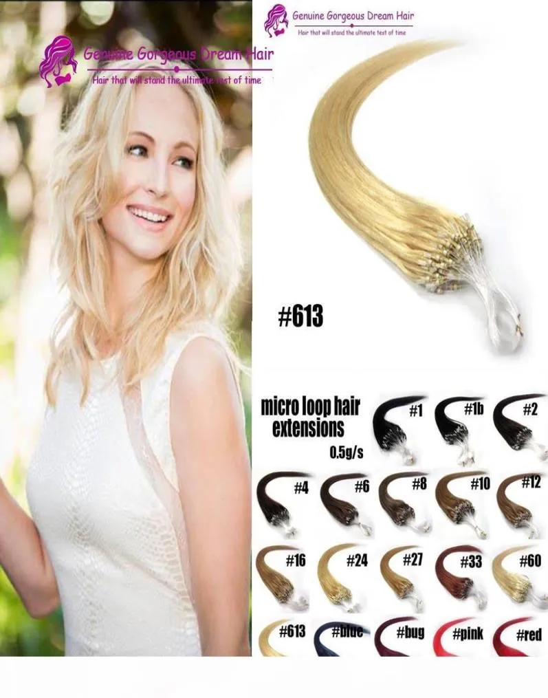 Micro Loop Hair Extensions 16quot 18quot 20quot 22quot 24Quot Human Hair Extvention 613 Blond Honey 05G Strands 50G LO4177552