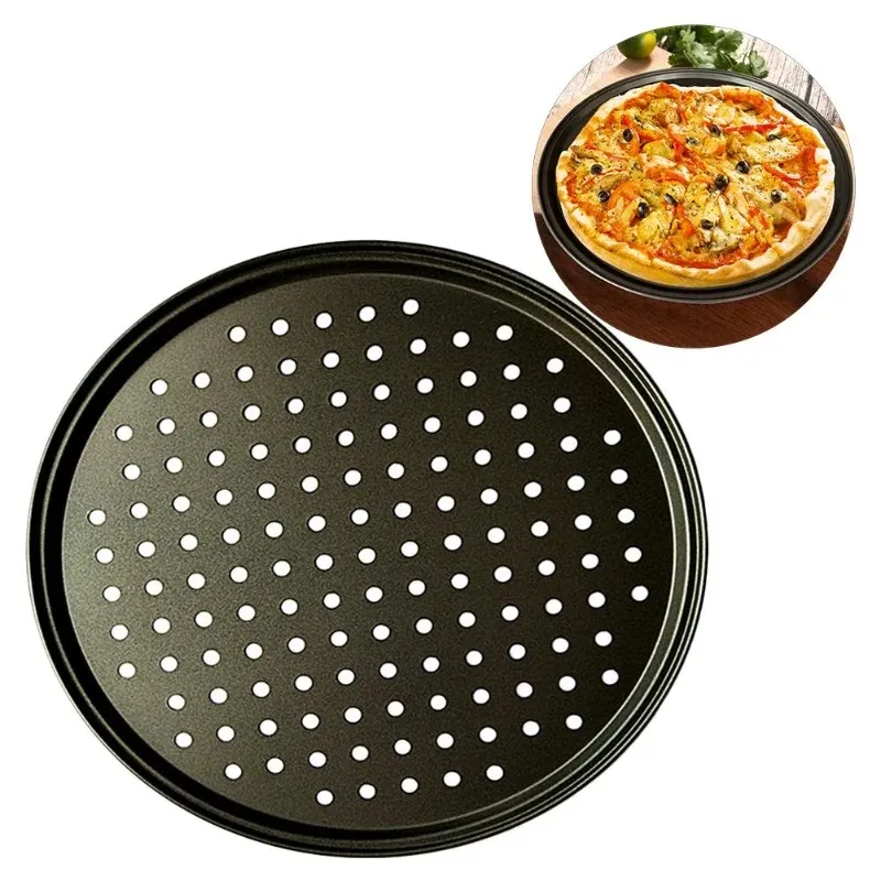 26/28/32 cm Kohlenstoffstahl Nicht-Stick-Pizza Backpfanne Maschenschubplatte Rundes Tiefschalen-Pizzakable-Schimmelpack-Backgeschirr-Backwerkzeug