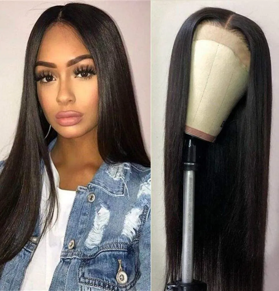 ブラックレースフロントウィッグ合成黒人女性Glueless Middle Part Soft Silky Straight Straight耐熱性gless毛合成フルウィッグBA7048320