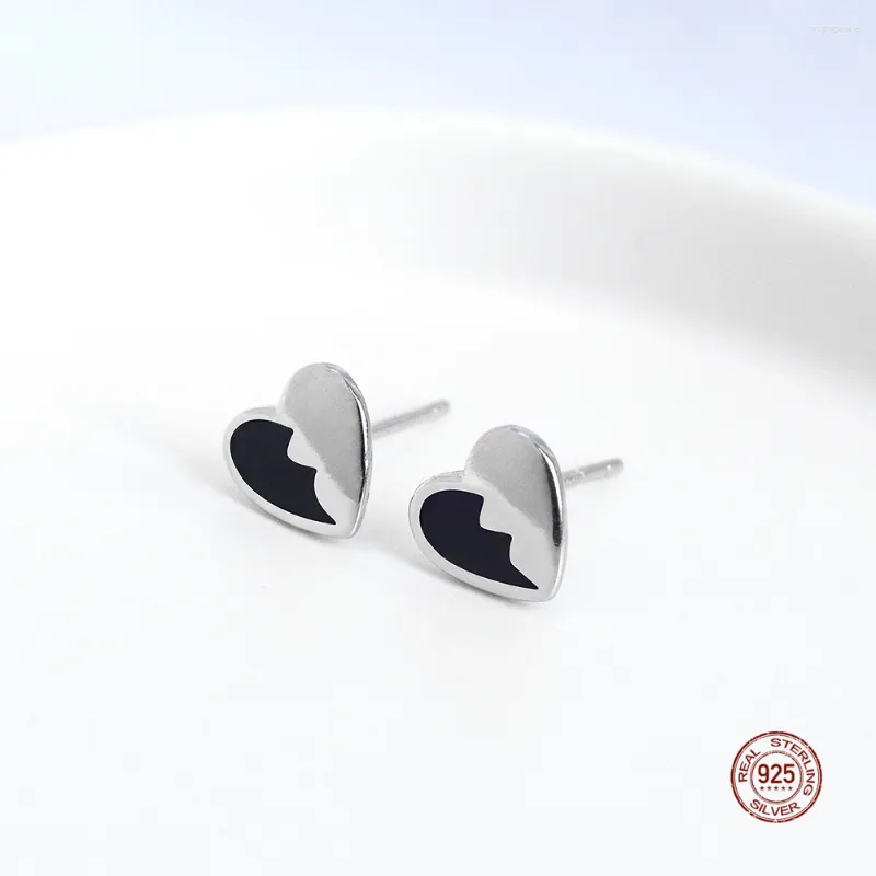 Orecchini per borchie Lko Real S925 Sterling Silver Black Black Colore Orello a forma di cuore Studini Classic Donne Femmina femminile