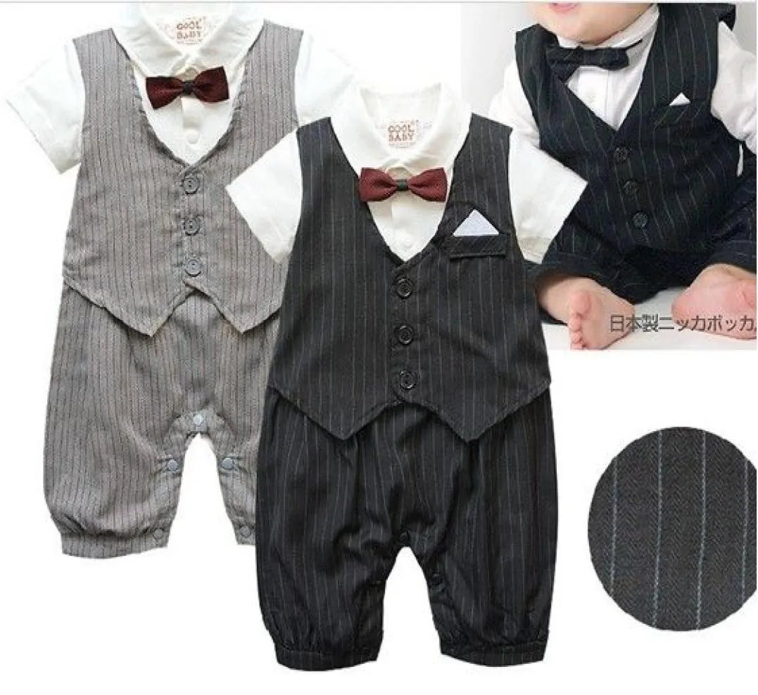 EMS DHL Leuke Casual Stripe Gentleman Waistcoat Boys Dress Romper 024M Babyjurk Rompers Toddler Infant Jumpsuits QZ062908695