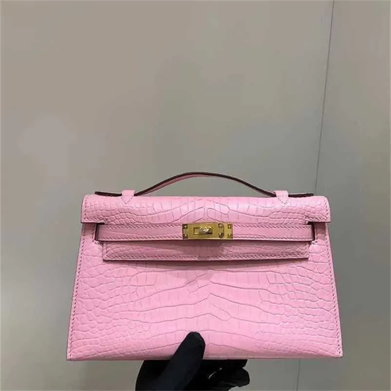 Handbag Crocodile Leather 7A Quality Genuine Handswen Bags Sewn matte clutches pink color withqqTWVT