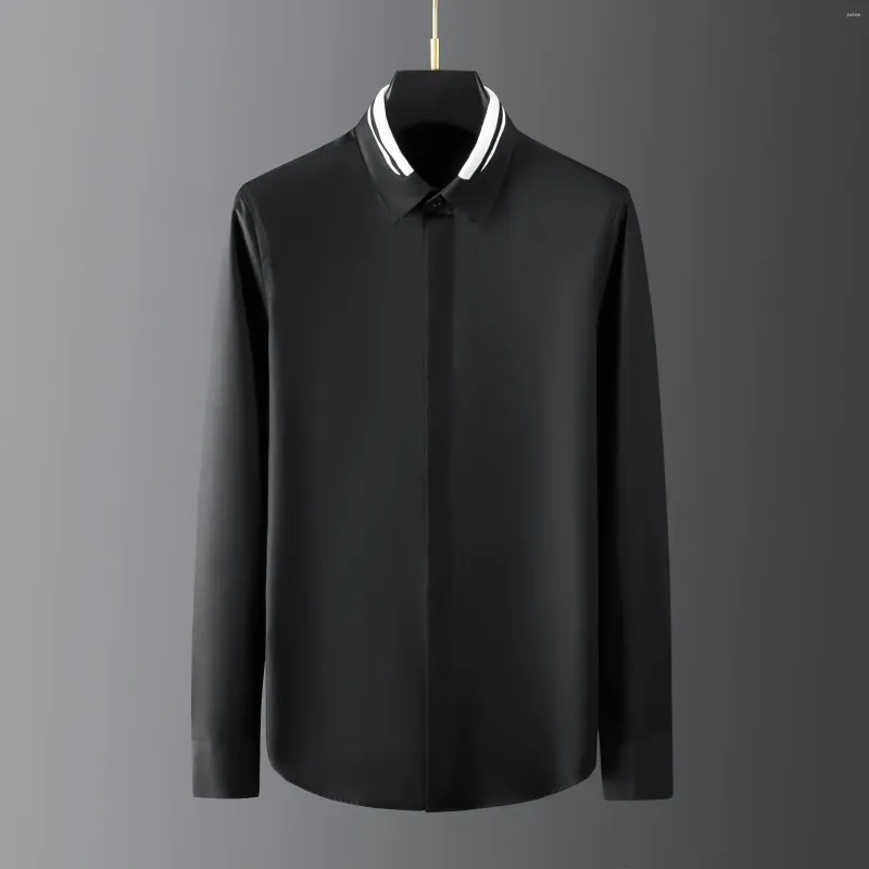 Men's Casual Shirts Trendy Brand Collar Black And White Threaded Splicing High-end Pure Cotton Shirt