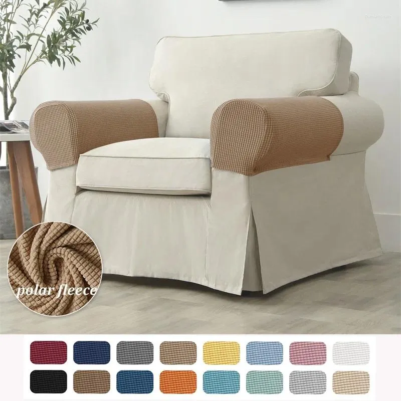 Stol täcker polär fleece soffa armstäckning elastisk icke -slip soffa armskydd avlägsnande tvättbar slipcover 2 st