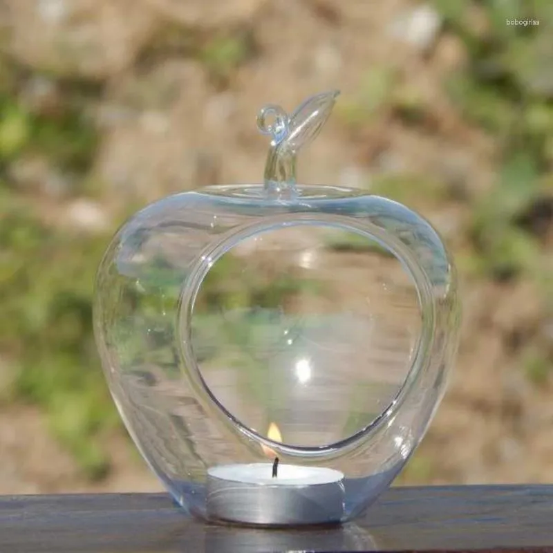 キャンドルホルダー8pcs/パックアップル型透明なガラステラリウム花瓶の家の装飾手作り吊り垂れホルダーフレンドギフト