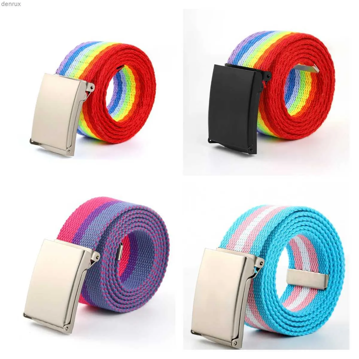 Bälten Nya Fashion Canvas Belts Men Dambälten Retro Simple Design Belts Högkvalitativ unisex Rainbow Midjeband Jeans AccessoriesL240409