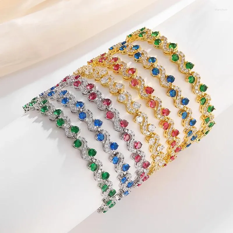 Link Bracelets Exquisite Colorful Wave Crystal Zircon Bracelet Women's Fashion Romantic Light Luxury Clothing Accessories Gift Wholesale