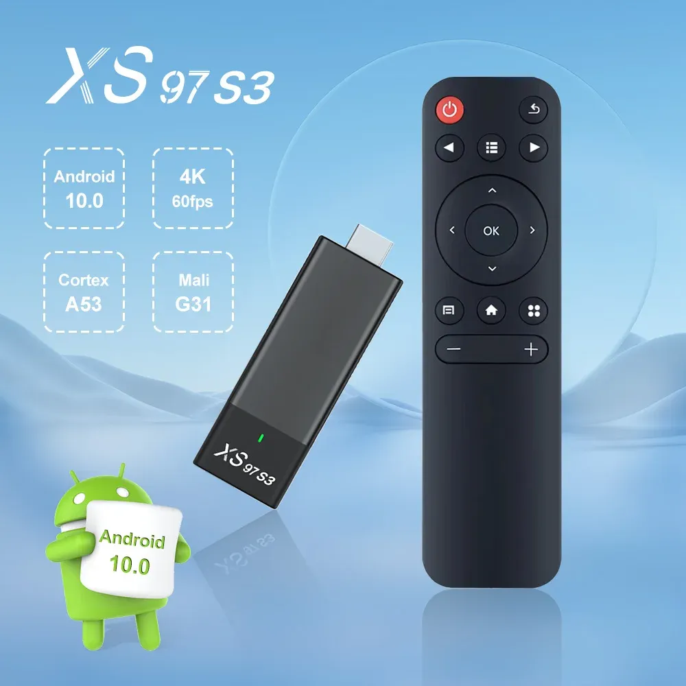 Kontrola XS97 S3 4K Internet HDTV HDMI Set TOP OS HDR WiFi 6 2.4/5G Android 10 Smart Stick Portable Media Player dla Google i YouTube