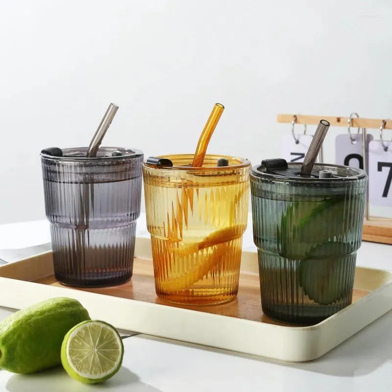 Wine Glasses Creative Vertical Portable Bamboo Joint Glass Cup With Lids Straws Leak-proof Tea Mug Leather Straw 400ml Large Capacity