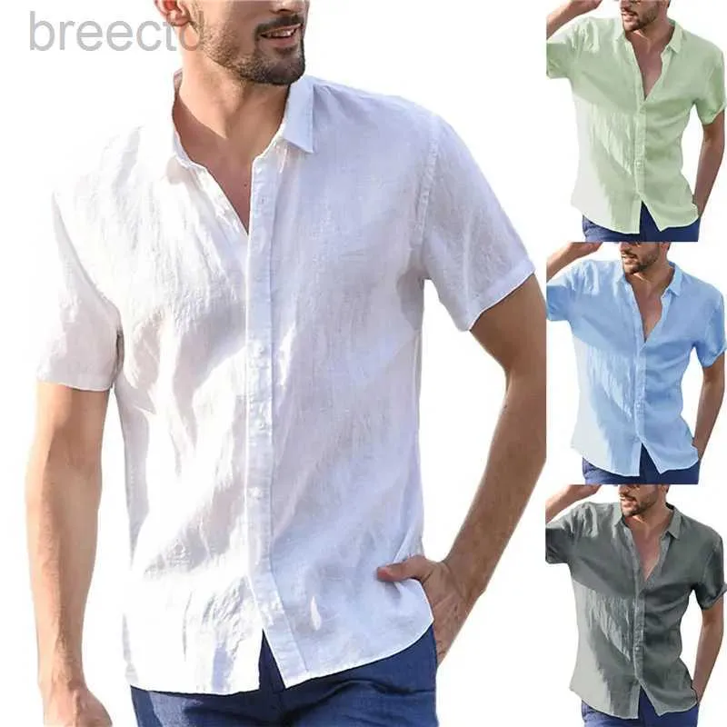 Camisas casuais masculinas Camisetas de manga curta de verão Man Camisa de linho de algodão Bloups Men White Social Formal Shirt Business Casual Camute Men Roupos 240409