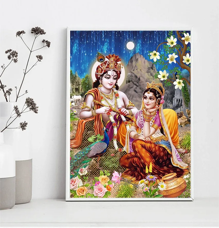 Poster murali per soggiorno moderno decorazioni per la casa immagini di dipinti di tela hd 1 pezzi Nuovo arrivo Lord God Krishna Hindu Fashion