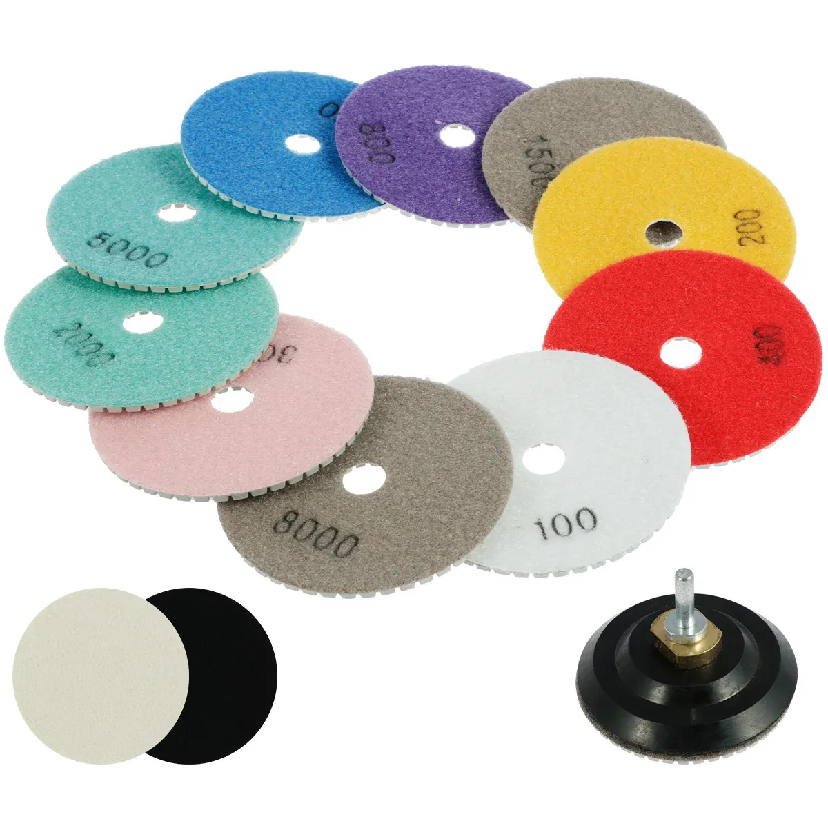 14st Diamond Polishing Pads 4in Round Diamond Sanding Pad Återanvändbar Våt torrmarmor Granitpoleringskuddar med M14 -stöddyna