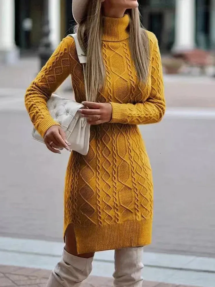 Autumn Winter Fashion Women Knitted Wrap The Buttocks Warm and Thickened  Elegant Knitted Sweater Long Sleeve Dress 241108