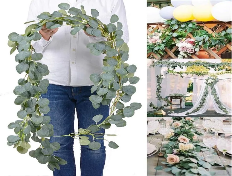 Eucalyptus artificiel des feuilles dense Garland Laisse les fleurs décoratives faites à la main vignes de fleur de soie verdure de mariage.