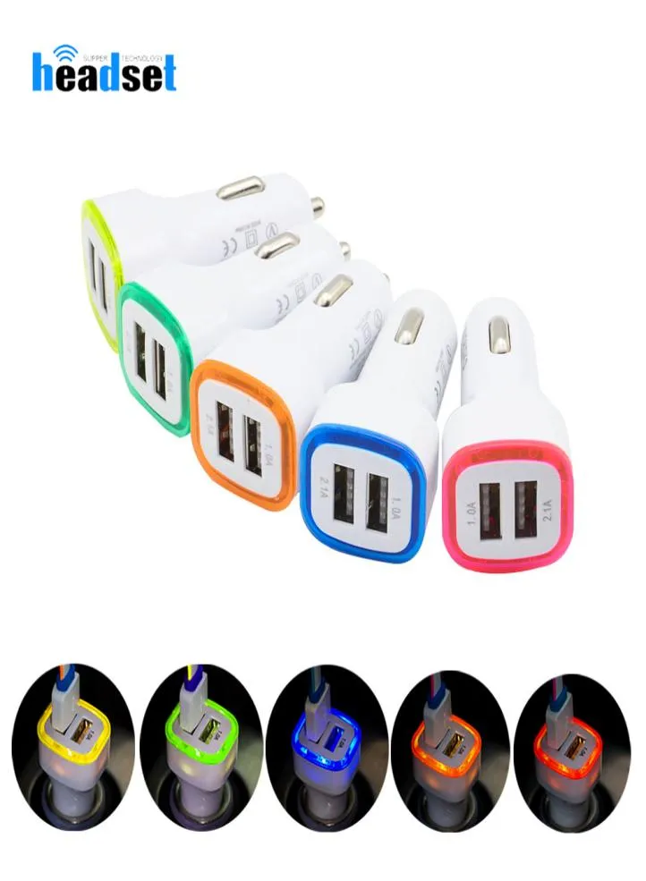 LED Dual USB Car Charger Vehicle Portable Power Adapter 5V 1A för Samsung S8 Note 8 Charger1458013