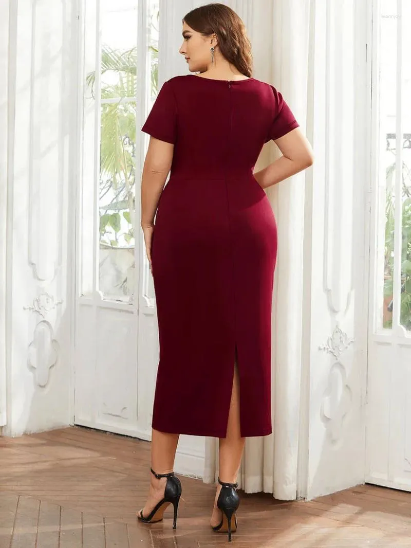 Plus Size Dresses Large Elegant Party Dress Women's Solid Color V-Neck Micro Elastic Knee Fit