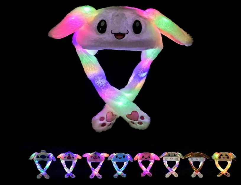 LEDプラッシュウサギの耳キャップ漫画猫エアバッグエアバッグ帽子刺繍バニー耳運動軽い帽子子供の子供大人のクリスマスパーティーキャップLJ8729645
