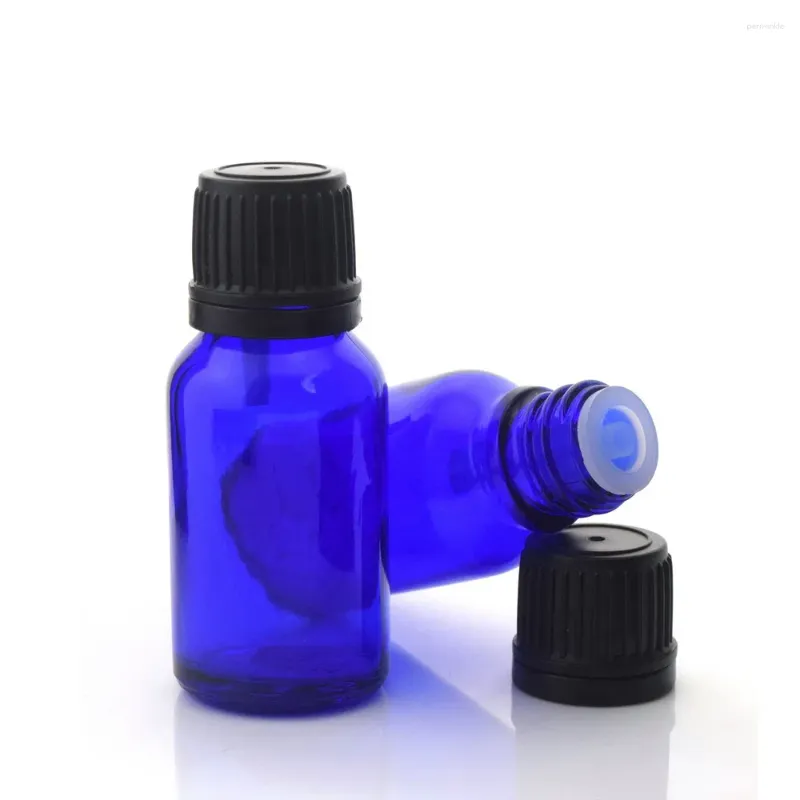 Bottiglie di stoccaggio 24pcs 15 ml di olio essenziale in vetro blu cobalto con orifizio riduttore euro tamper evidente tappo per il profumo