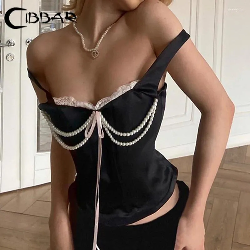 Frauen Tanks Cibbar Märchencorset Top Women Sweet Contrast Verband schlanker ärmellose Tanktops Damen süße sexy Clubwear Y2K Ästhetik