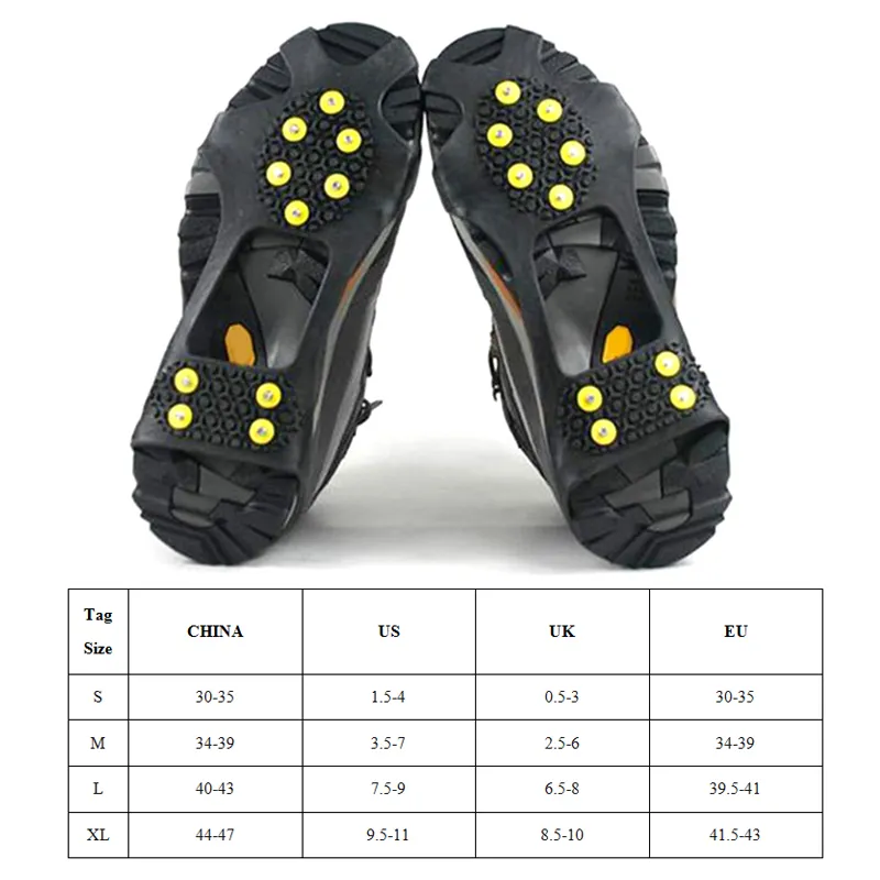 Snow Ice Grips Crampons Anti Slip Cleats for Boots Shoes Size 30 47