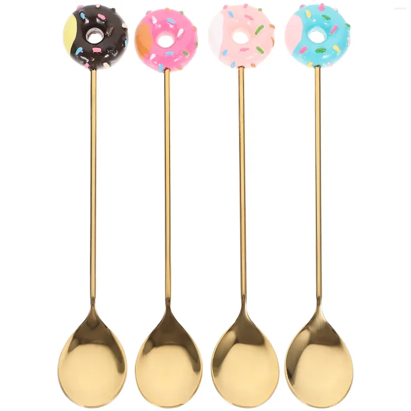 Spoons 4Pcs Long Handle Ice Cream Spoon Stainless Steel Stirring Mixing For Pudding