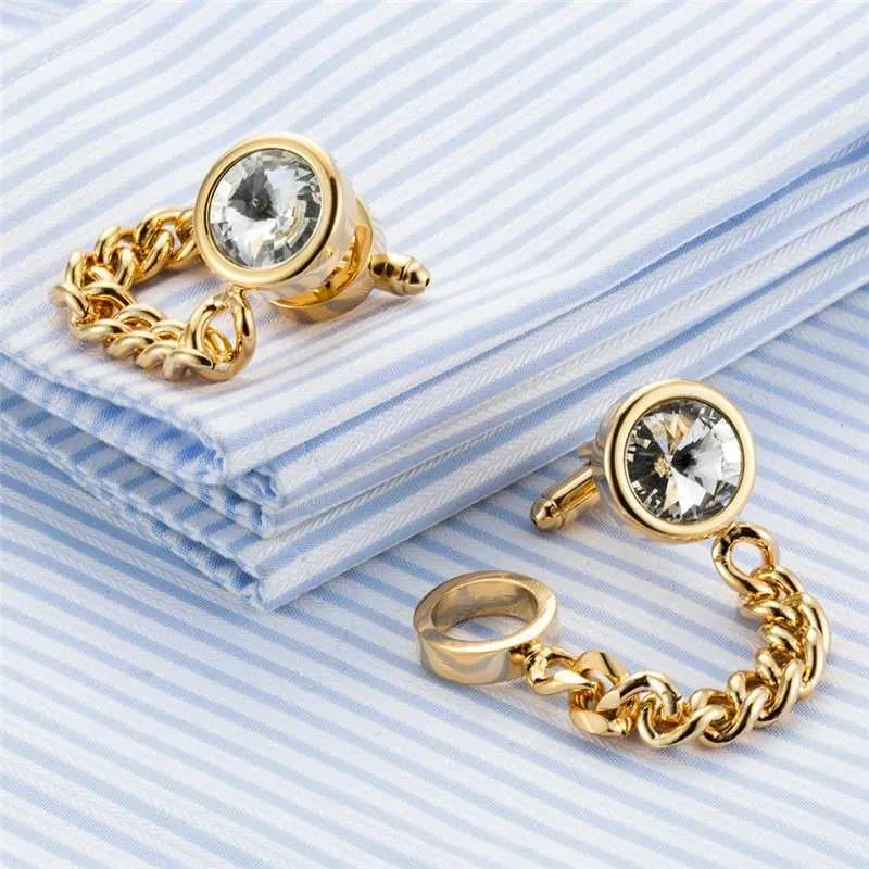 Men's Crystal Brass Chain Cufflinks - Luxury Wedding Cufflinks with ...