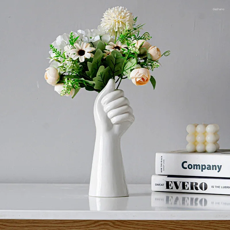Vases Modern Ceramic White Hand Vase Nordic Home Office Art Body Decor Dried Flowers Pot Floral Composition Living Room Ornaments