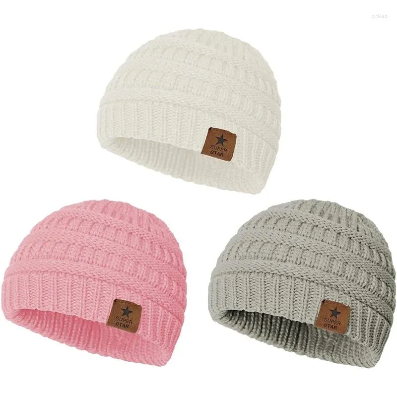 Berets -3PCs Kinder kleiner runder Hut plus Samt Herbst und Winter gestrickt Wollohrschutz warm