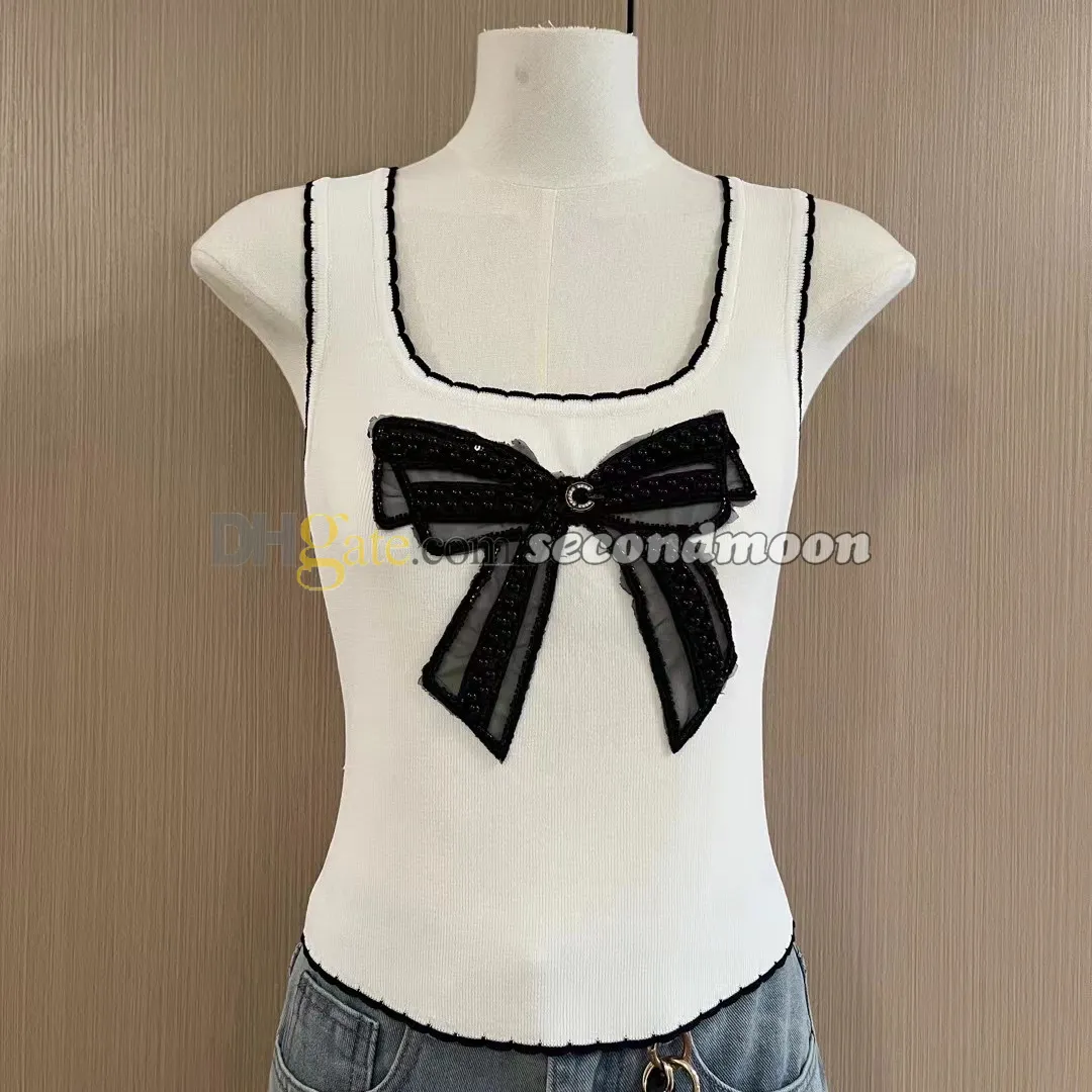 Square Neck T Shirt Women Bowknot Pattern Vest Summer Breathable Tanks Top Knitted Tees
