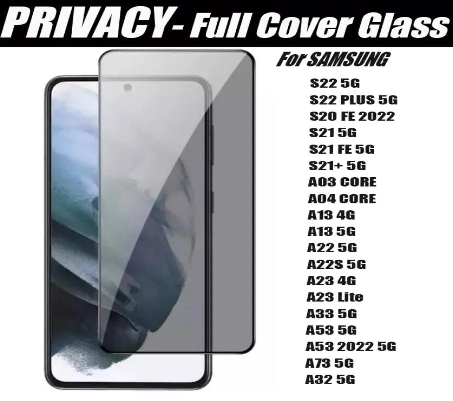 Privacy Glass Screen Protector per Samsung Galaxy S22 S22Plus S21 S21Plus S20 Fe A13 A33 A23 A73 A32 A22 A42 A52 4G 5G Coperchio completo 3536381