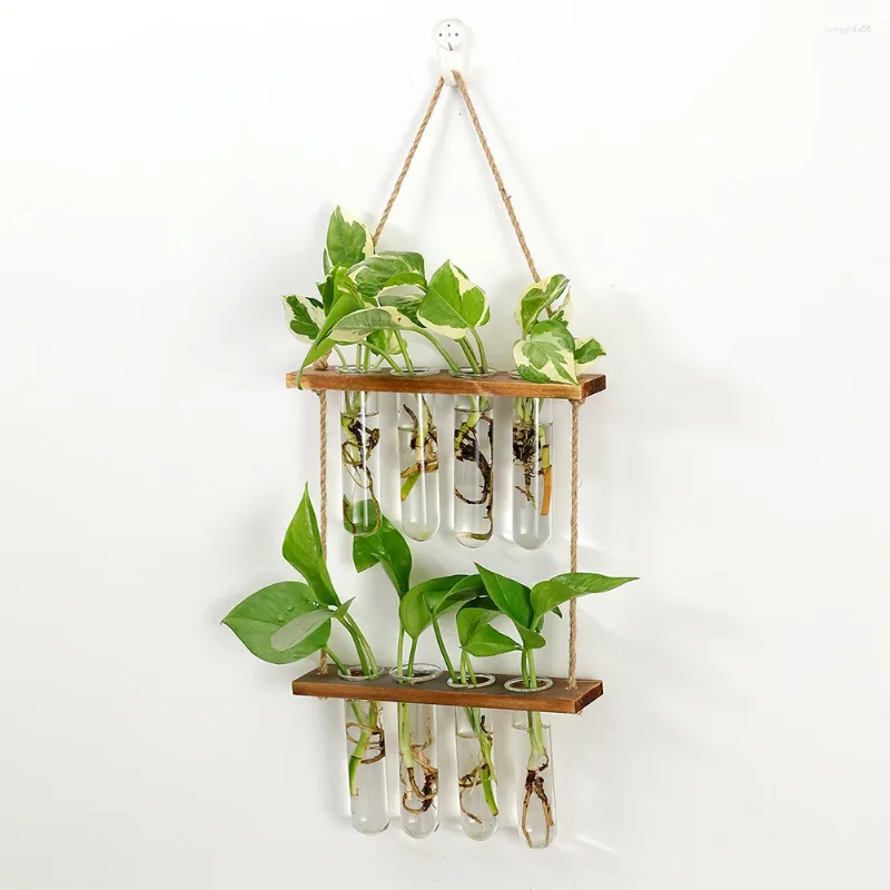 Vases 2 3 3 à plusieurs niveaux Hydroponics Hydroponics Home Decor With Wood Stand Modern Mur Mur Hanging Office Test Tube Planter