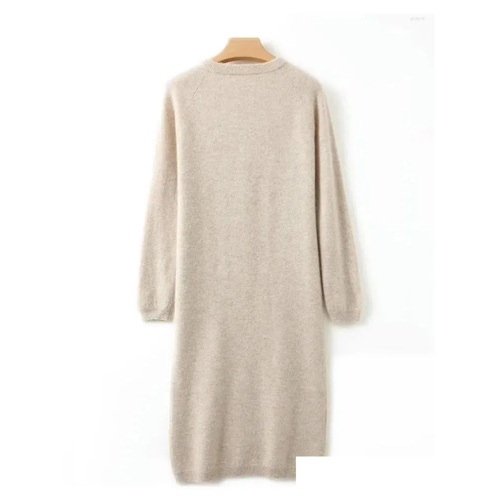 Maglioni femminili autunno e inverno rotondo in cashmere abbigliamento da donna da tempo oltre il maglione ginocchiera lana sottile in lana a maglia camicia da fondo dhwlr