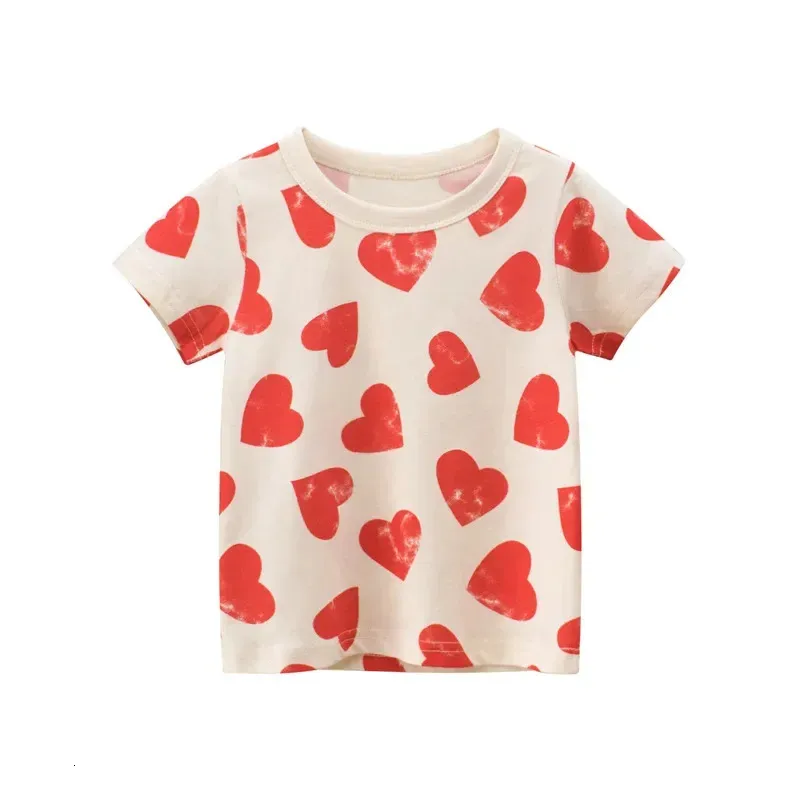2-8T Herzdruck Mädchen T-Shirt Sommer Kleinkind Kinder Baby Kleidung Kurzarm Baumwolle T-Shirt Childrens süße T-Shirt-Top-Säuglings-Outfit 240325