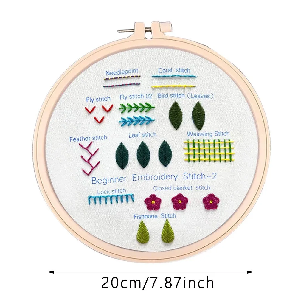 Kit Débutant Broderie 3 Pièces - Apprendre 30 Points - Fleurs, Cerceau, Aiguilles, Fil - DIY