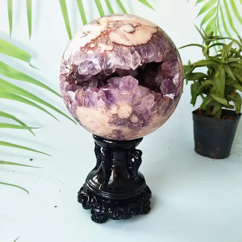 Brasil rosa rosa de amethyst geode esfera de chão de pedra decoração de bola de pedras preciosas amethyste chakras cura cristais decoração