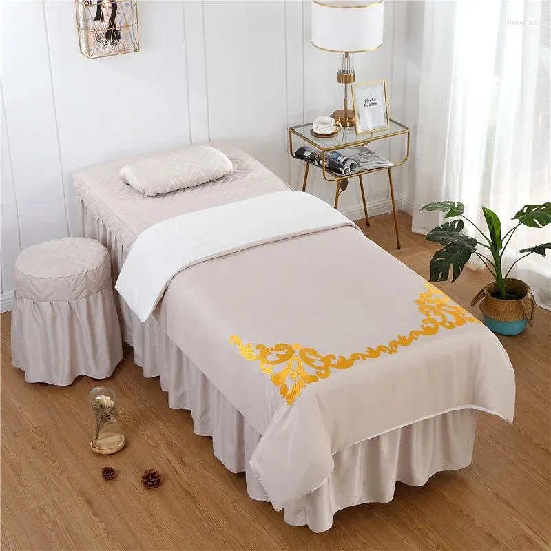 Set di biancheria da letto ricamo a colori solidi personalizzati 4-6pcs salone set di bellezza gonna da letto massaggio spa federe piumino cover sedia #s #