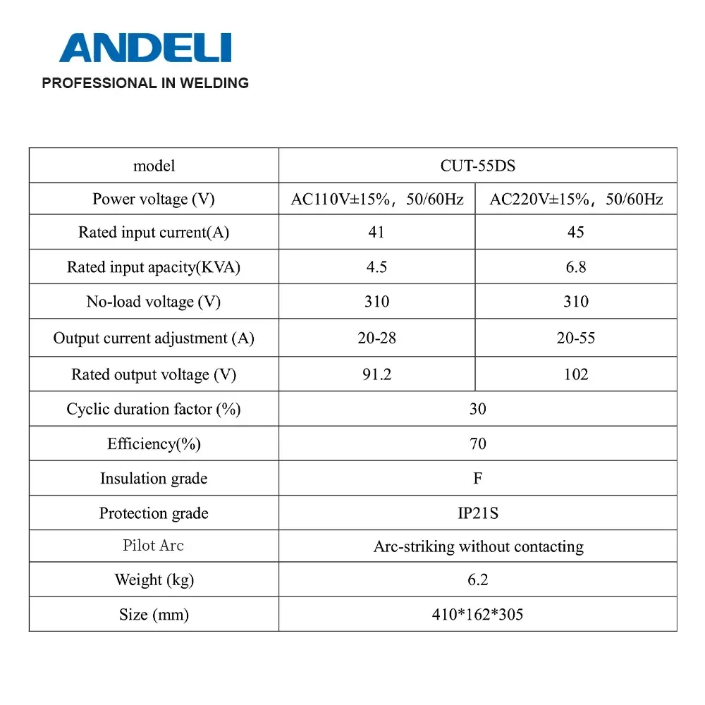 Andeli Cut-550DS Plasma Cutting Machine Pilot Arc HF Non-HF Cutter DC Air Plasma Cut Inverter 110 220V