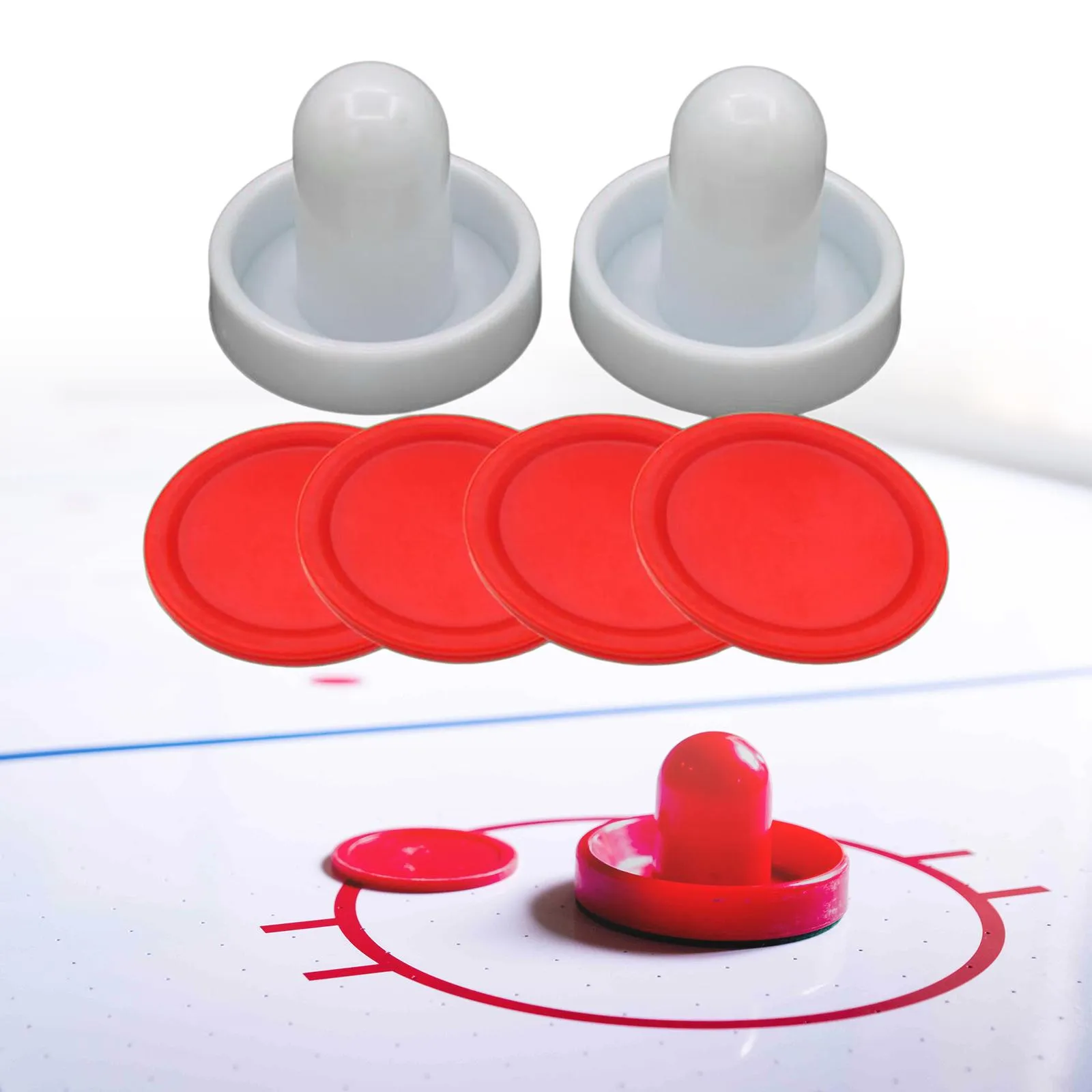 Hockey Air Puck - Set Poussoir 94mm + 4 Rondelles Rouge - Accessoires Table Hockey Grand Format - Ergonomique Et Durable Pour Jeu Intérieur
