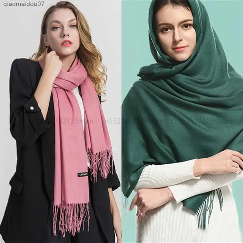 Шали 2024 Модный зимний женский шарф шарф тонкий шаль и обернутые женские сплошные повязки с длинными рукавами кашемиро